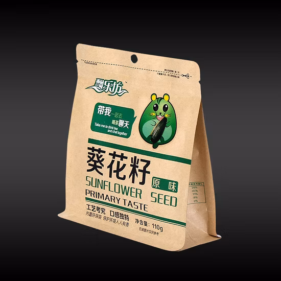 Personalizza sacchetti di plastica a fondo piatto autosigillanti di alta qualità con finestra con cerniera, sacchetti di carta laminata per alimenti e caramelle, tè, caffè, sacchetti per imballaggio/sacchetti di carta kraft