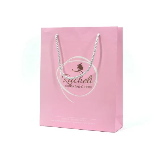 Sacchetto di carta regalo premium con stampa personalizzata in confezione rosa con finestra in PVC.  Sacchetto di carta cosmetica di fabbrica